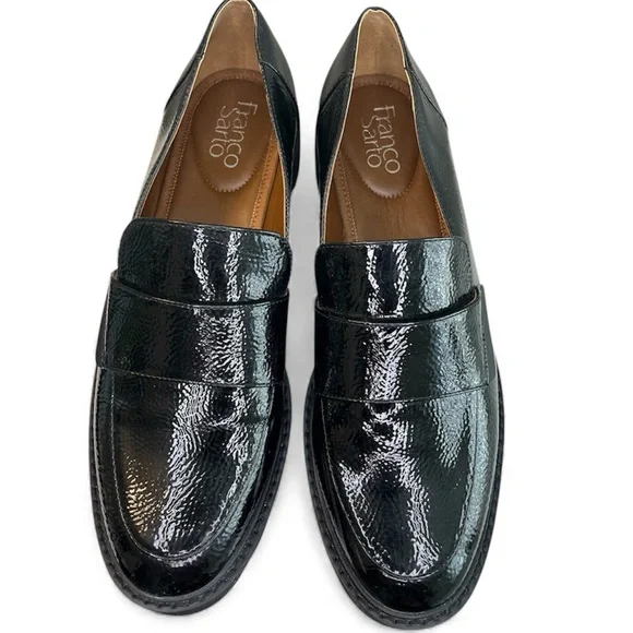 Franco Sarto Brindy Black Patent Pebbled Leather Chunky Platform Loafer Y2K Goth - Picture 4 of 11